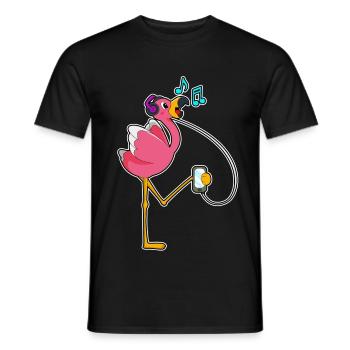 Flamingo Headphones Music - Men's T-Shirt - black - Front - AI Model Male 178 light (178cm)