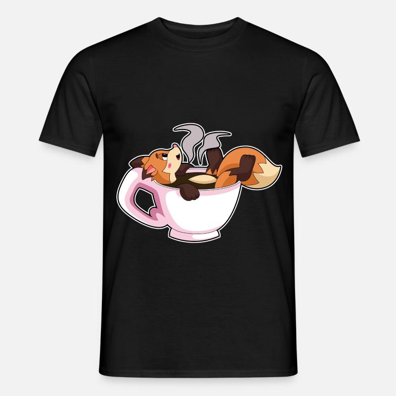 Fuchs mit Tasse Kaffee - Männer T-Shirt - Schwarz