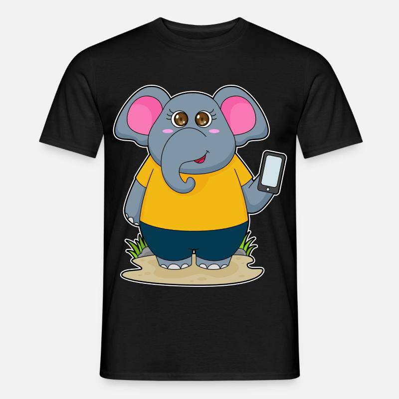 Elefant mit Handy - Männer T-Shirt - Schwarz