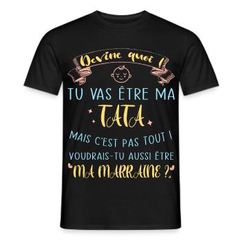 Devine quoi ! Tata voudrais-tu être ma marraine? - T-shirt homme - noir - Devant - AI Model Male 178 light (178cm)