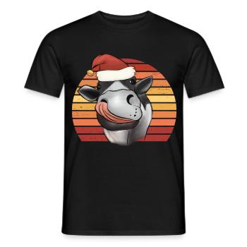 Christmas cow cow with Christmas hat retro - Men's T-Shirt - black - Front - AI Model Male 178 light (178cm)