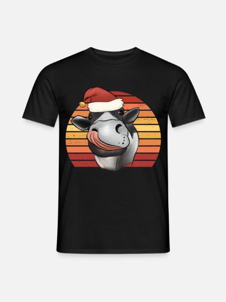 Weihnachtskuh Kuh mit Weihnachtsmütze Retro - Mænd T-shirt - sort