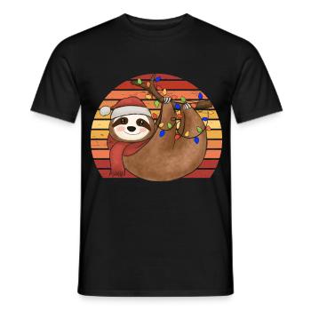 Faultier Lichterkette Weihnachtspyjama Weihnachten - Männer T-Shirt - Schwarz - Vorne - AI Model Male 178 light (178cm)