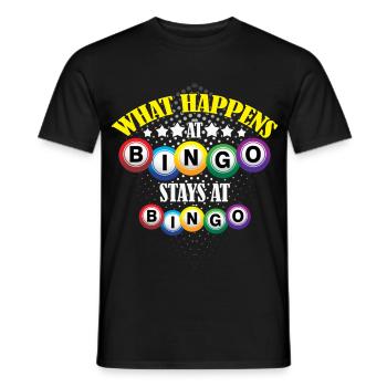 Lustiges What happens at Bingo Spruch Motiv - Männer T-Shirt - Schwarz - Vorne - AI Model Male 178 light (178cm)
