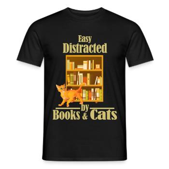 Easily distracted by books and cats - Men's T-Shirt - black - Front - AI Model Male 178 light (178cm)
