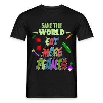 Sauvez le monde mangez plus de plantes! Végétalien - T-shirt homme - noir - Devant - AI Model Male 178 light (178cm)