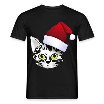 cat xmas christmas santa cat cute cute lol - Men's T-Shirt - black - Front - AI Model Male 178 light (178cm)