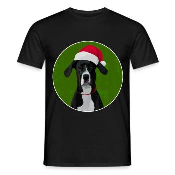 Grand chien danois au chapeau de père Noël pour Noël - T-shirt homme - noir - Devant - AI Model Male 178 light (178cm)