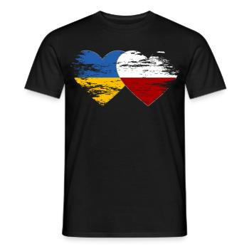 Ukraine Polen Flagge used Herz - Männer T-Shirt - Schwarz - Vorne - AI Model Male 178 light (178cm)