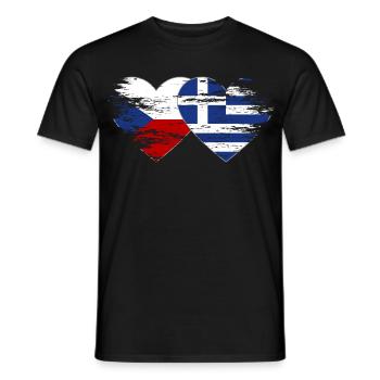 Czech Republic Greece Flag used heart - Men's T-Shirt - black - Front - AI Model Male 178 light (178cm)