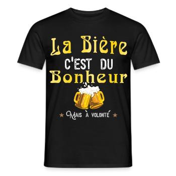La bière c'est du bonheur mais à volonté humour - T-shirt homme - noir - Devant - AI Model Male 178 light (178cm)