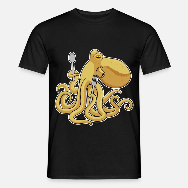 Krake Besteck Kochen Küche - Männer T-Shirt - Schwarz