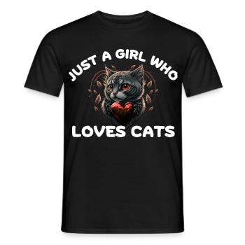 Katzenliebendes Mädchen und Katzenherz - Männer T-Shirt - Schwarz - Vorne - AI Model Male 178 light (178cm)