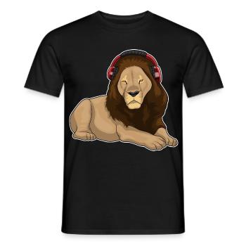 Löwe Kopfhörer Musik - Männer T-Shirt - Schwarz - Vorne - AI Model Male 178 light (178cm)