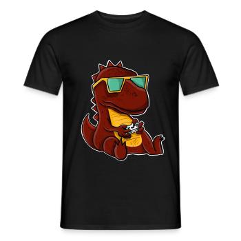 T-Rex Gamer Gaming Gamers - Men's T-Shirt - black - Front - AI Model Male 178 light (178cm)