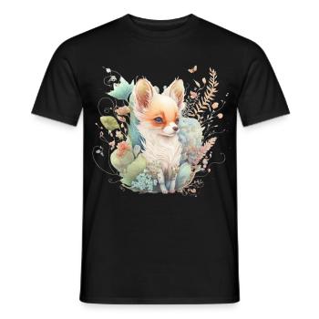 Renard Aquarelle Fleurs - T-shirt homme - noir - Devant - AI Model Male 178 light (178cm)