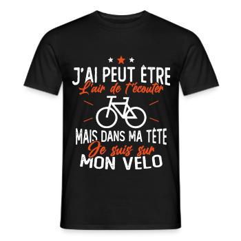 Dans Ma Tête Je suis sur Mon Vélo Humour Cyclisme - T-shirt homme - noir - Devant - AI Model Male 178 light (178cm)