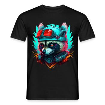 Panda pilote néon steampunk - T-shirt homme - noir - Devant - AI Model Male 178 light (178cm)