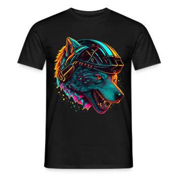 Loup Neon Casque Futuriste - T-shirt homme - noir - Devant - AI Model Male 178 light (178cm)