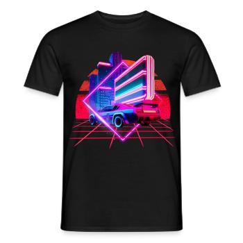 Retro Wave Sports Car 80s Skyline Vaporwave - T-shirt homme - noir - Devant - AI Model Male 178 light (178cm)