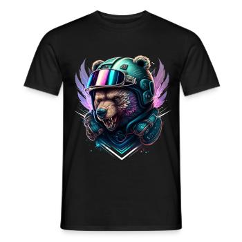 Ours astronaute néon galaxie - T-shirt homme - noir - Devant - AI Model Male 178 light (178cm)