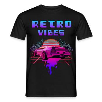 Retro Vibes Sportwagen Vaporwave Sunset - Männer T-Shirt - Schwarz - Vorne - AI Model Male 178 light (178cm)