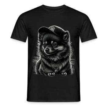 Spitz nain à casquette - T-shirt homme - noir - Devant - AI Model Male 178 light (178cm)