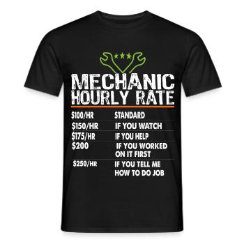 Taux horaire des mécaniciens Ouvriers mécaniciens Taux de main-d’œuvre - T-shirt homme - noir - Devant - AI Model Male 178 light (178cm)