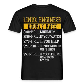Ingénieur Linux Taux horaire Mécanique Taux de main-d’œuvre - T-shirt homme - noir - Devant - AI Model Male 178 light (178cm)