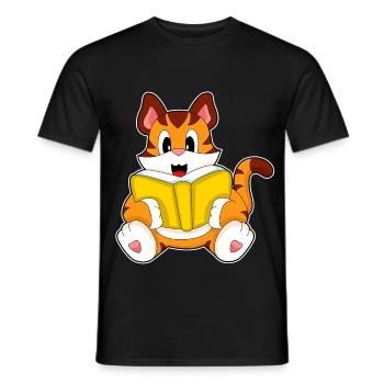 Tiger Nerd Buch  - Männer T-Shirt - Schwarz - Vorne - AI Model Male 178 light (178cm)