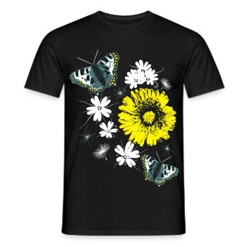Fleurs Chrysanthèmes Papillons Été - T-shirt homme - noir - Devant - AI Model Male 178 light (178cm)