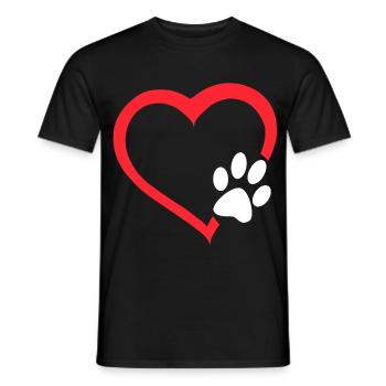 Rotes Herz mit weißer Hundepfote. Hund # - Männer T-Shirt - Schwarz - Vorne - AI Model Male 178 light (178cm)