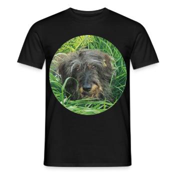 Cute wire-haired dachshund lifelike - dachshund - Men's T-Shirt - black - Front - AI Model Male 178 light (178cm)