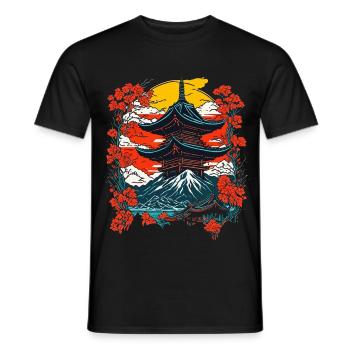 Paysage de temple japonais traditionnel - T-shirt homme - noir - Devant - AI Model Male 178 light (178cm)
