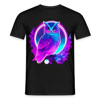 Eule Neon Moon Synthwave - Männer T-Shirt - Schwarz - Vorne - AI Model Male 178 light (178cm)