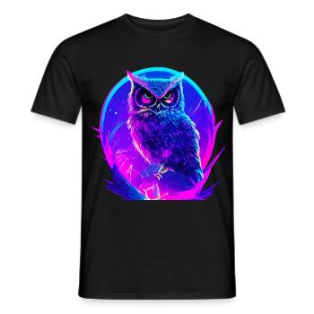 Leuchtende Eule Vogel Neon Kunstwerk - Männer T-Shirt - Schwarz - Vorne - AI Model Male 178 light (178cm)