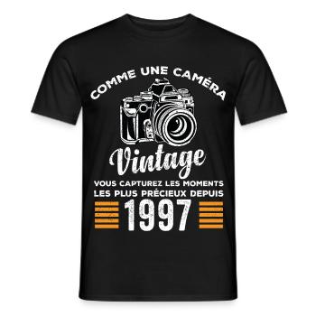 Caméra vintage 1997 cadeau anniversaire humour - T-shirt homme - noir - Devant - AI Model Male 178 light (178cm)