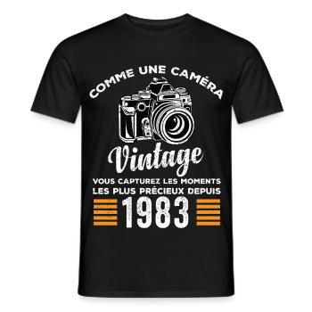 Caméra vintage 1983 cadeau anniversaire humour - T-shirt homme - noir - Devant - AI Model Male 178 light (178cm)