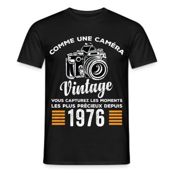 Caméra vintage 1976 cadeau anniversaire humour - T-shirt homme - noir - Devant - AI Model Male 178 light (178cm)