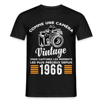 Caméra vintage 1966 cadeau anniversaire humour - T-shirt homme - noir - Devant - AI Model Male 178 light (178cm)