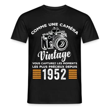 Caméra vintage 1952 cadeau anniversaire humour - T-shirt homme - noir - Devant - AI Model Male 178 light (178cm)