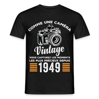Caméra vintage 1949 cadeau anniversaire humour - T-shirt homme - noir - Devant - AI Model Male 178 light (178cm)