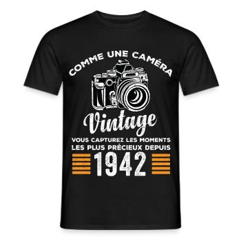 Caméra vintage 1942 cadeau anniversaire humour - T-shirt homme - noir - Devant - AI Model Male 178 light (178cm)