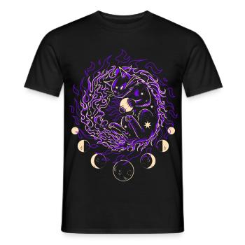 COSMIC FIRE | Magical Cat, Guardian of the Stars - Men's T-Shirt - black - Front - AI Model Male 178 light (178cm)