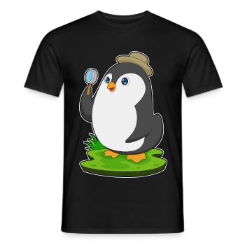 Pinguin Detektiv Lupe - Männer T-Shirt - Schwarz - Vorne - AI Model Male 178 light (178cm)