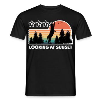 Chat noir regardant le coucher du soleil - T-shirt homme - noir - Devant - AI Model Male 178 light (178cm)
