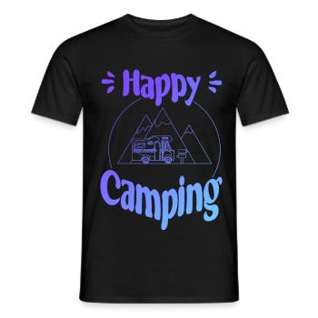 Happy Camping - cheerful cool graphic design - Men's T-Shirt - black - Front - AI Model Male 178 light (178cm)