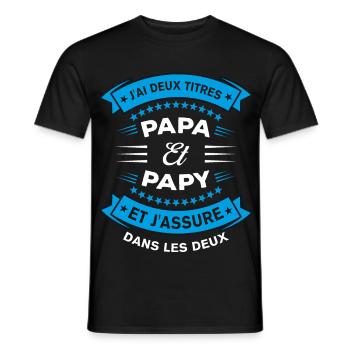Papa Papy Deux Titres Cadeau Humoristique - T-shirt homme - noir - Devant - AI Model Male 178 light (178cm)