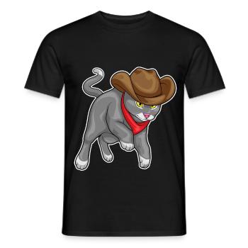 Katze Cowboy Cowboyhut - Männer T-Shirt - Schwarz - Vorne - AI Model Male 178 light (178cm)