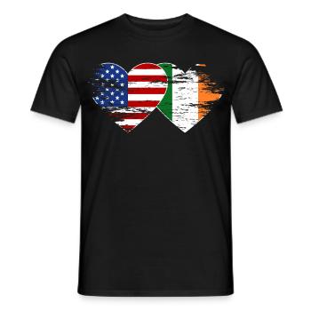 USA Ireland flag heart used - Men's T-Shirt - black - Front - AI Model Male 178 light (178cm)